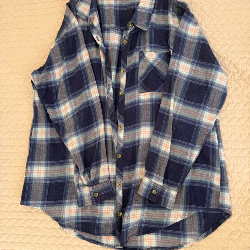 Maurices Navy and White Plaid Button-Down Shirt